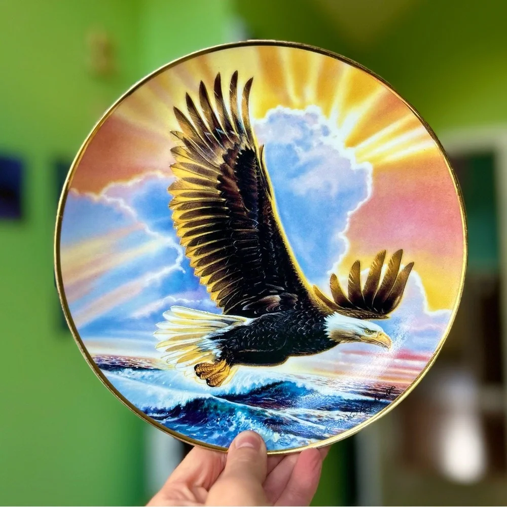 Vintage Eagle Soar Sunset Nature Bird Collectible Porcelain Plate Wall Art Decor